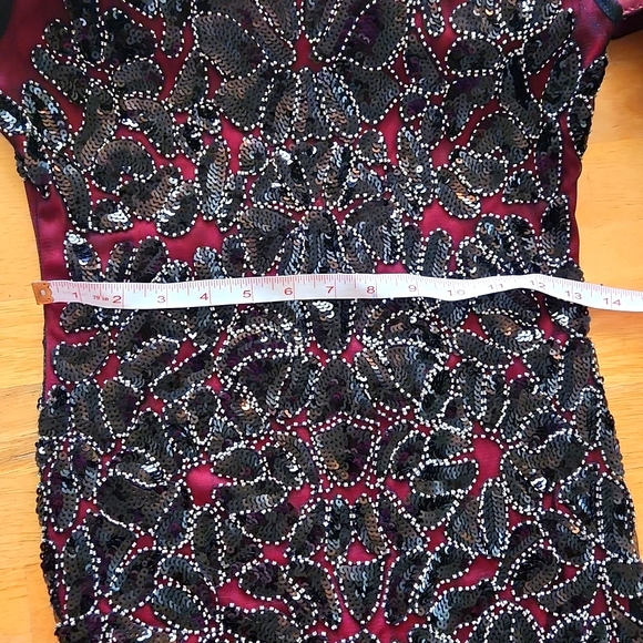 1920s Flapper Style Beaded Maxi Dress Black & Burgandy Prom Gatsby Dress size 4 - Picture 15 of 17